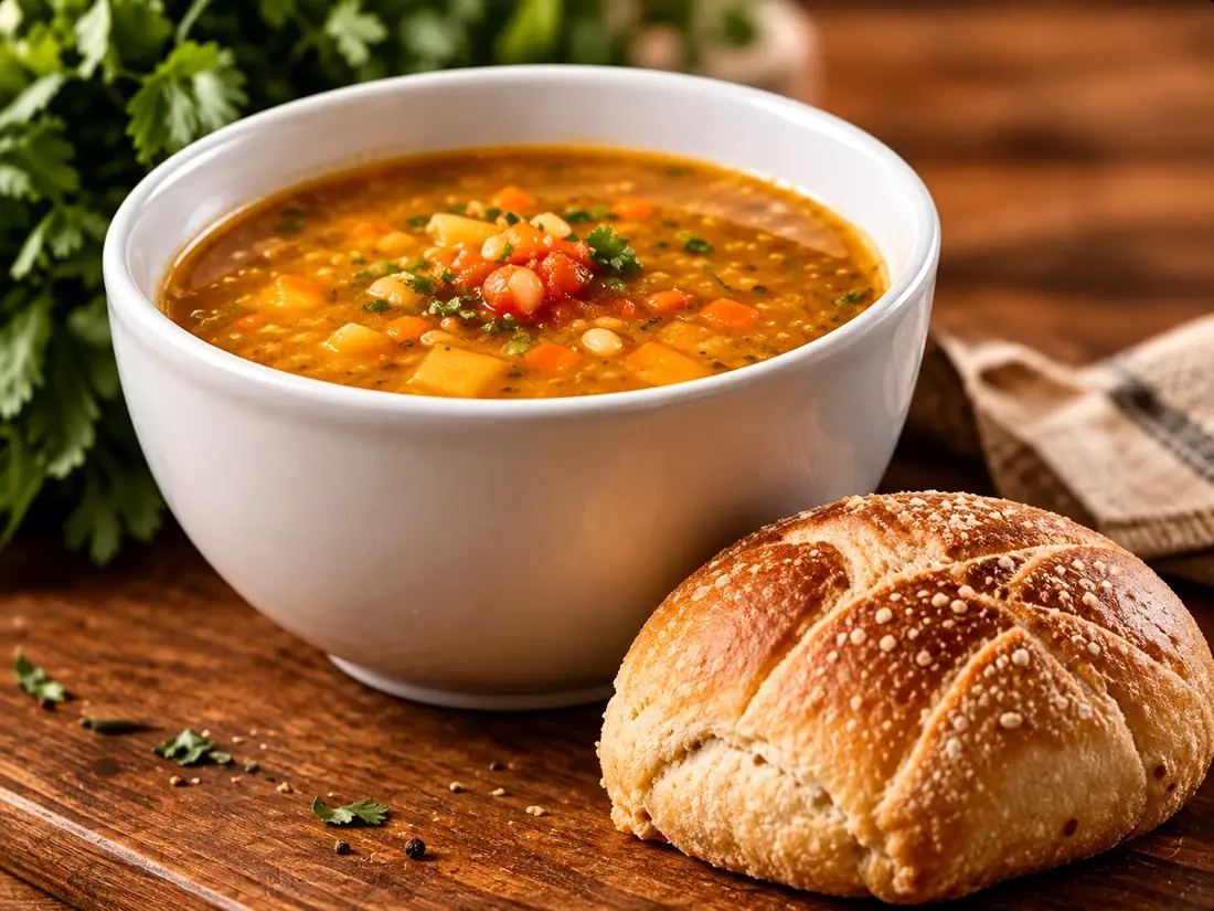 Sopa Vegetariana del Día + Pan
