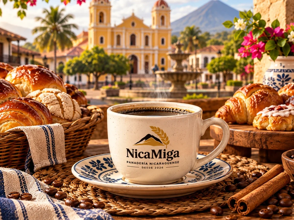 Café NicaMiga con pan nicaragüense en Managua